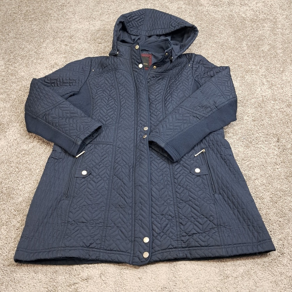 Weatherproof Navy Blue Quilted Hooded Barn Jacket Women Large WPL 11590